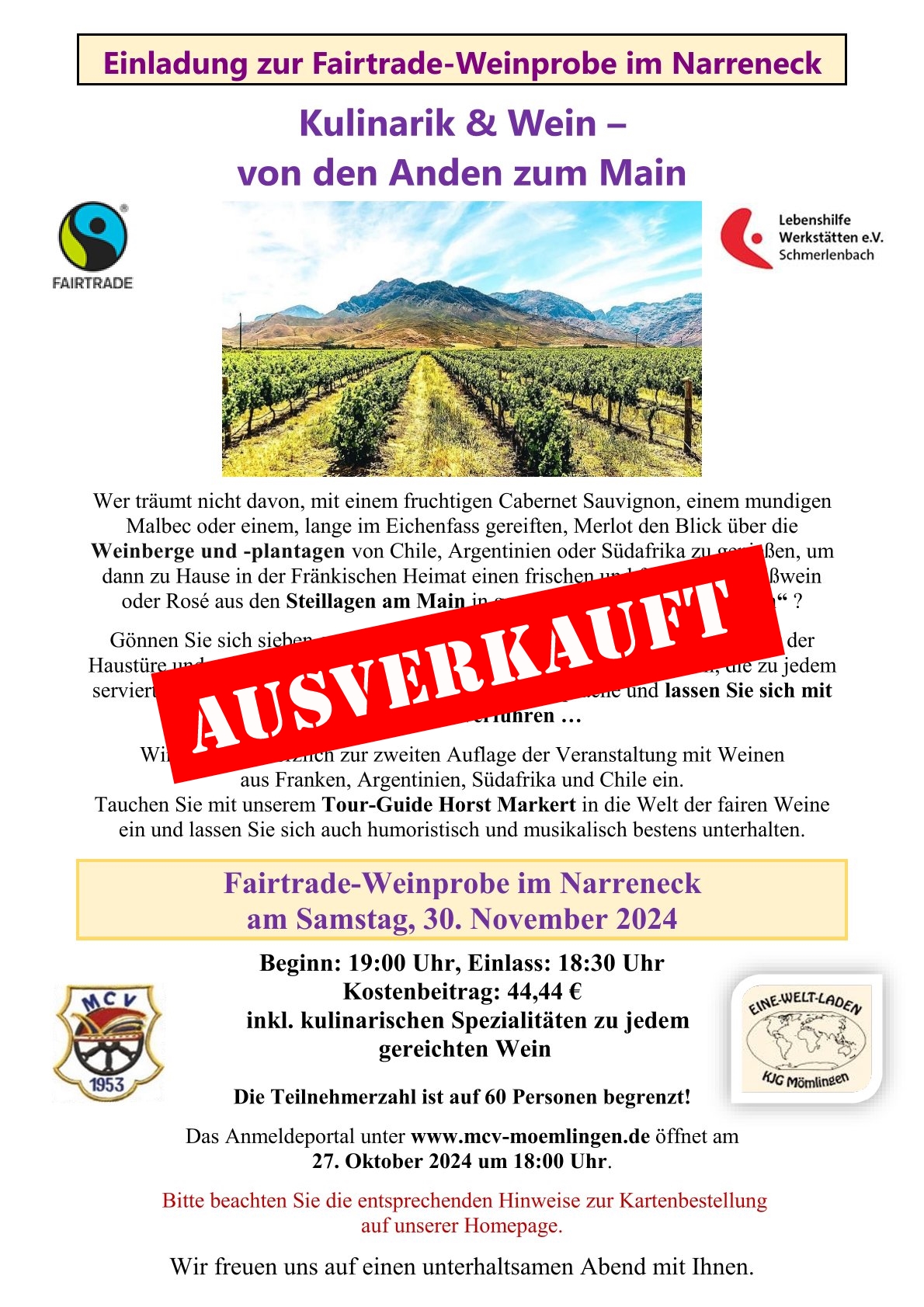 2024 MCV Kulinarik und Wein Plakat AUSVERKAUFT